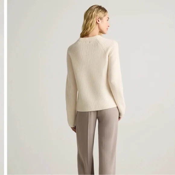 Quince Mongolian Cashmere Fisherman Crewneck Sweater Soft Ivory - Picture 4 of 13